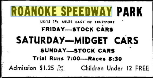 Roanoke Speedway - Aug 1953 Ad (newer photo)